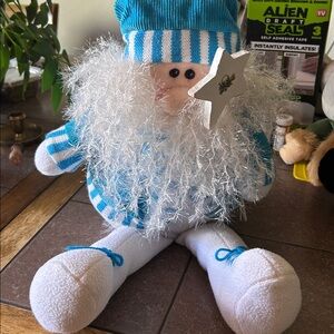Blue and White Stuffed Gnome Toy
